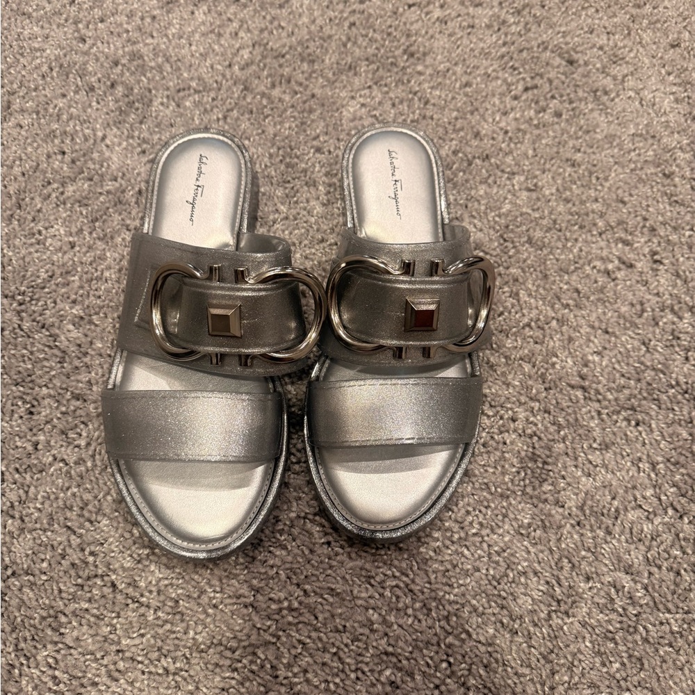 Salvatore Ferragamo Metallic Slide Sandals